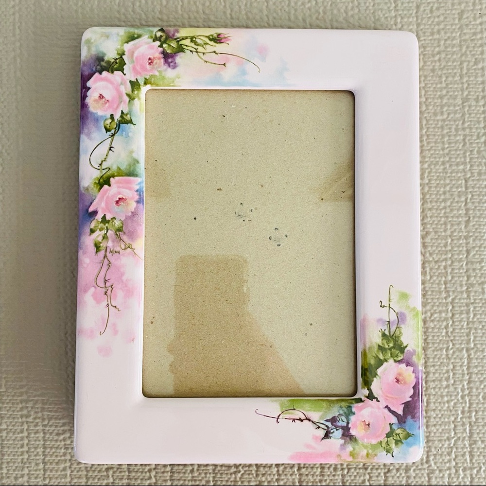 Picture frame, pink/purple, floral, 5”x7” - Picture 4 of 12